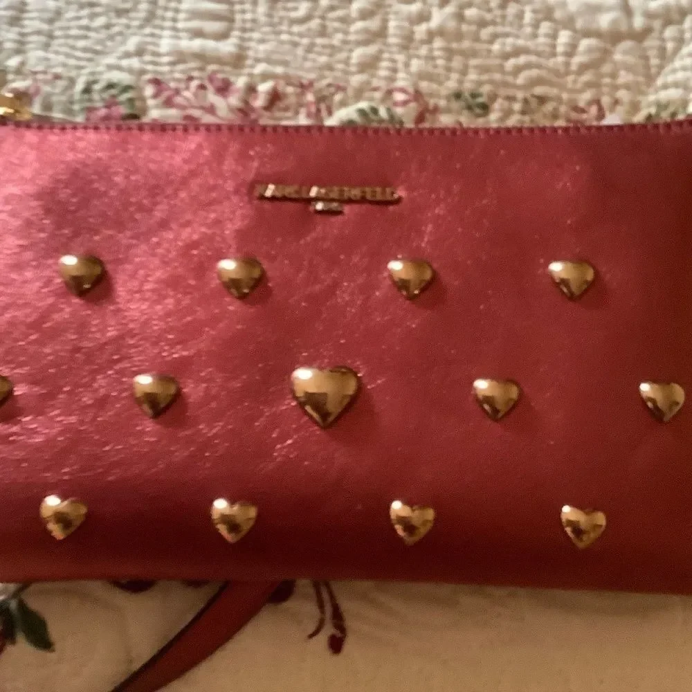KARL LAGERFELD KAROLINA LIGHT METALLIC RED CRANBERRY CROSSBODY NEW WITH …